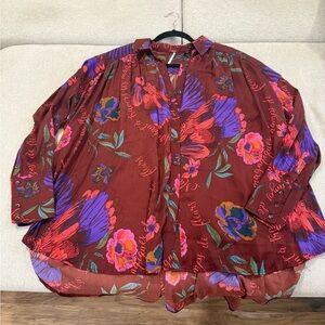 Free People Burgundy Floral Button-Down Shirt